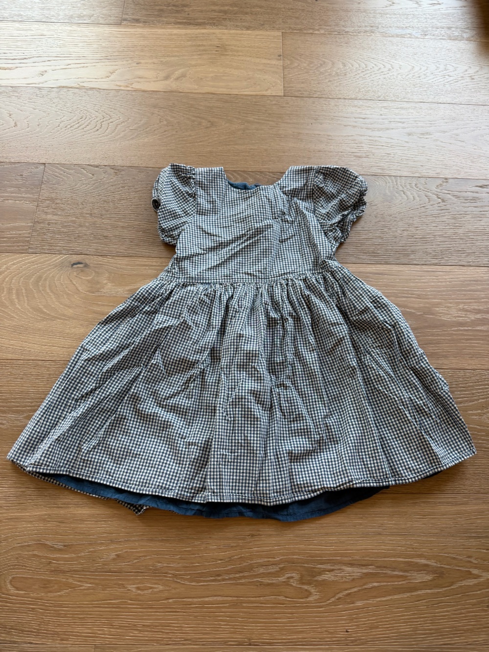 Co op Girls Navy & White Gingham Puff-Sleeve Dress